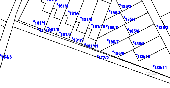 Parcela st. 181/11 v KÚ Pokratice, Katastrální mapa