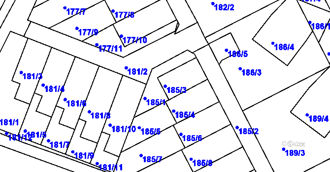 Parcela st. 185/3 v KÚ Pokratice, Katastrální mapa