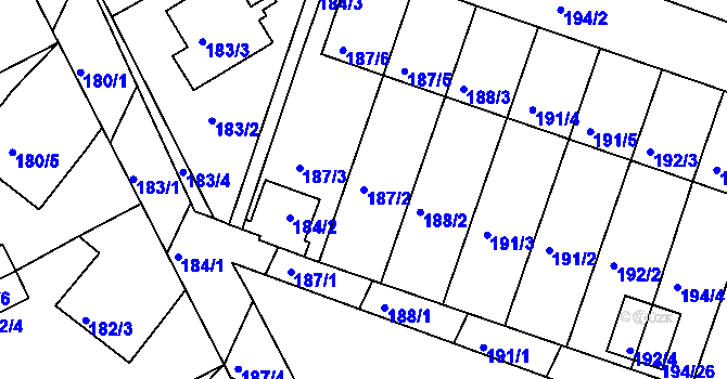 Parcela st. 187/2 v KÚ Pokratice, Katastrální mapa