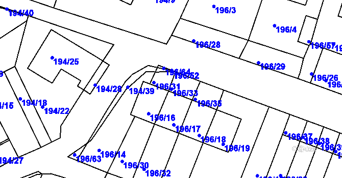 Parcela st. 196/33 v KÚ Pokratice, Katastrální mapa
