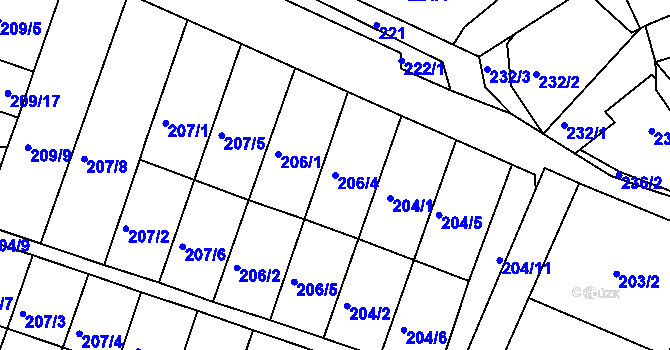 Parcela st. 206/4 v KÚ Pokratice, Katastrální mapa