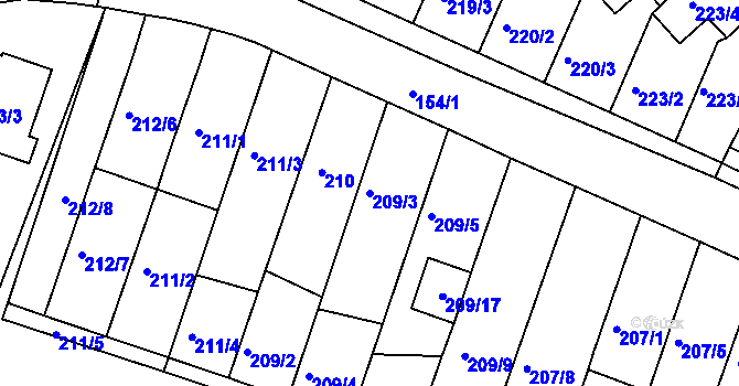 Parcela st. 209/3 v KÚ Pokratice, Katastrální mapa