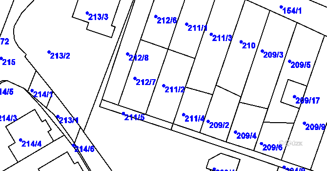 Parcela st. 211/2 v KÚ Pokratice, Katastrální mapa
