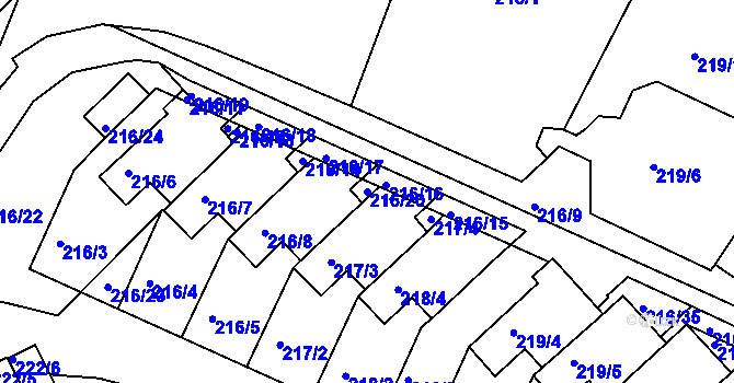 Parcela st. 216/20 v KÚ Pokratice, Katastrální mapa