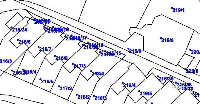 Parcela st. 217/4 v KÚ Pokratice, Katastrální mapa