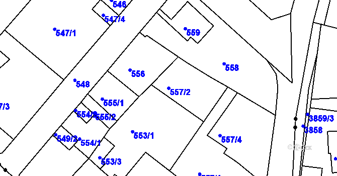 Parcela st. 557/2 v KÚ Pokratice, Katastrální mapa