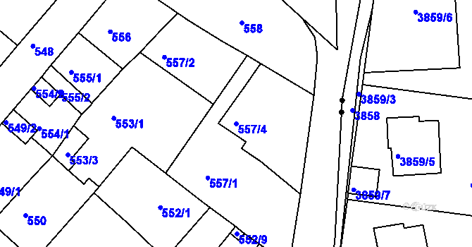 Parcela st. 557/4 v KÚ Pokratice, Katastrální mapa