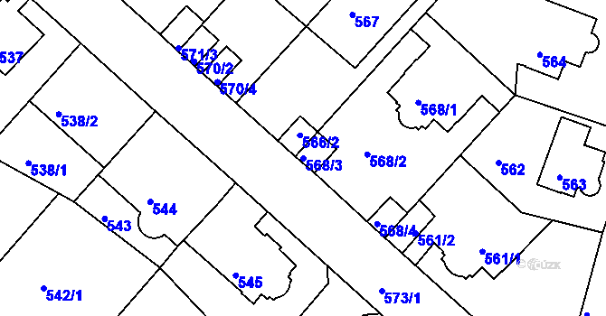 Parcela st. 568/3 v KÚ Pokratice, Katastrální mapa