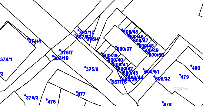 Parcela st. 600/39 v KÚ Pokratice, Katastrální mapa