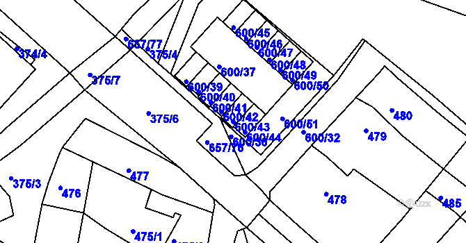 Parcela st. 600/43 v KÚ Pokratice, Katastrální mapa