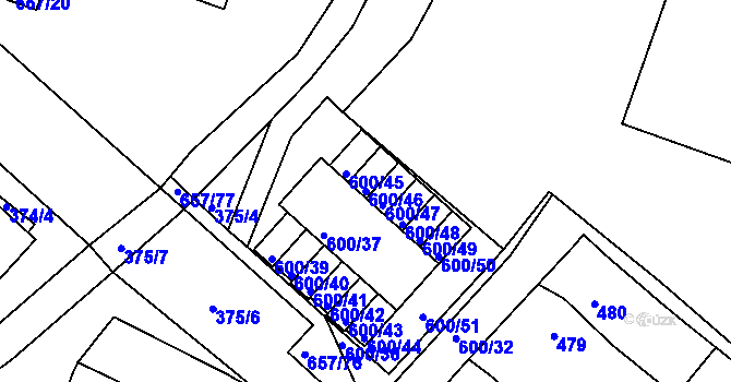 Parcela st. 600/46 v KÚ Pokratice, Katastrální mapa