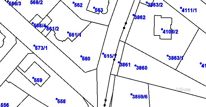 Parcela st. 615/1 v KÚ Pokratice, Katastrální mapa