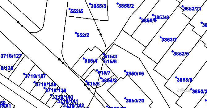 Parcela st. 615/3 v KÚ Pokratice, Katastrální mapa