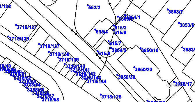 Parcela st. 615/8 v KÚ Pokratice, Katastrální mapa