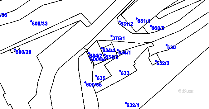 Parcela st. 634/3 v KÚ Pokratice, Katastrální mapa