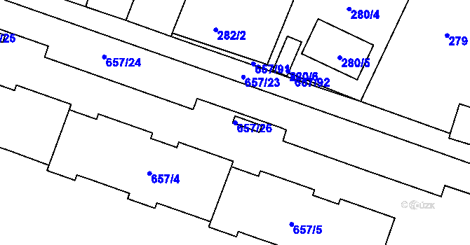 Parcela st. 657/26 v KÚ Pokratice, Katastrální mapa