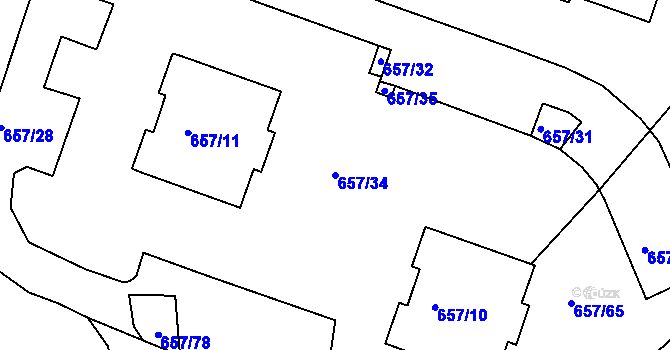 Parcela st. 657/34 v KÚ Pokratice, Katastrální mapa