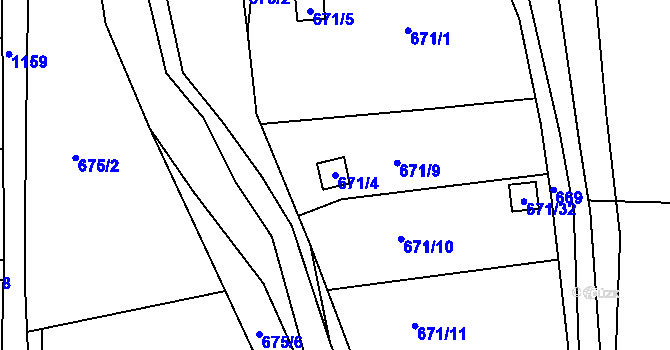 Parcela st. 671/4 v KÚ Pokratice, Katastrální mapa