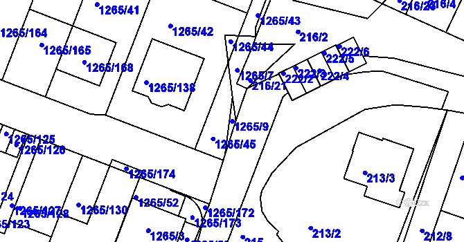 Parcela st. 1265/9 v KÚ Pokratice, Katastrální mapa