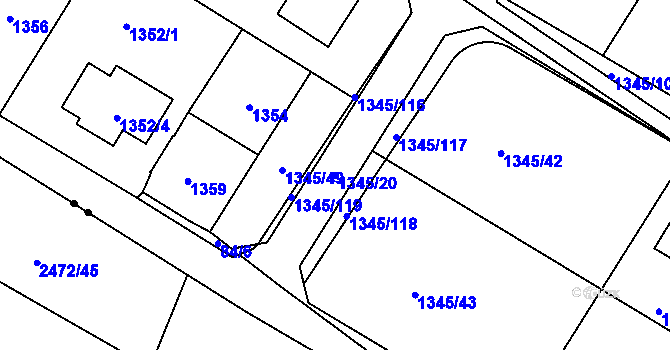 Parcela st. 1345/20 v KÚ Pokratice, Katastrální mapa