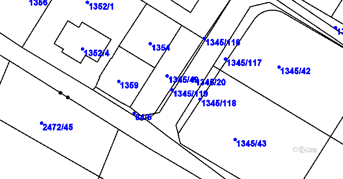 Parcela st. 1345/119 v KÚ Pokratice, Katastrální mapa