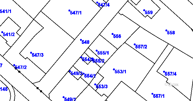 Parcela st. 555/1 v KÚ Pokratice, Katastrální mapa