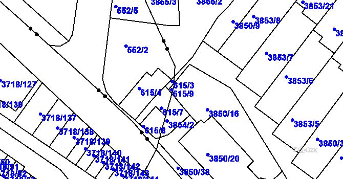 Parcela st. 615/9 v KÚ Pokratice, Katastrální mapa