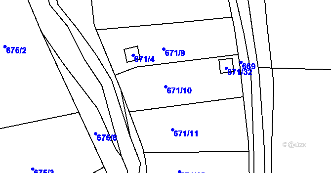 Parcela st. 671/10 v KÚ Pokratice, Katastrální mapa