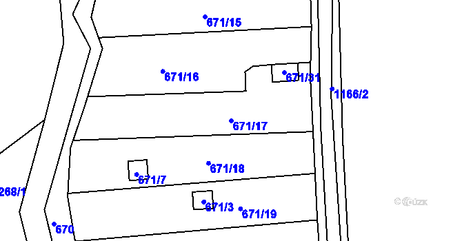 Parcela st. 671/17 v KÚ Pokratice, Katastrální mapa