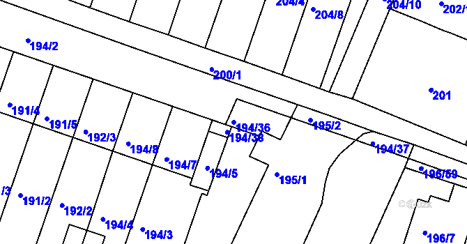 Parcela st. 194/36 v KÚ Pokratice, Katastrální mapa