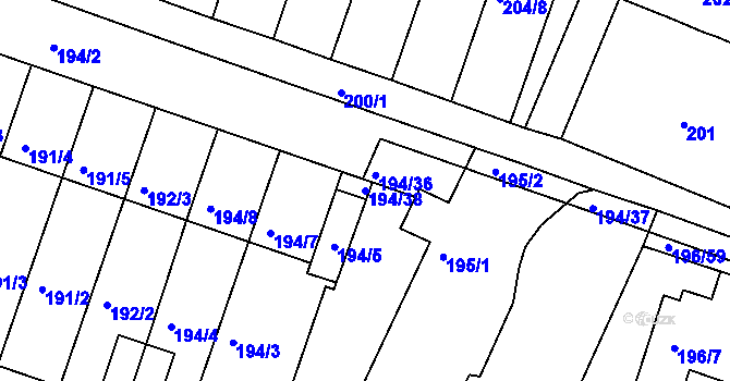 Parcela st. 194/38 v KÚ Pokratice, Katastrální mapa