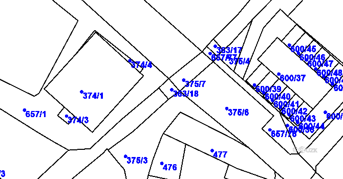 Parcela st. 363/18 v KÚ Pokratice, Katastrální mapa