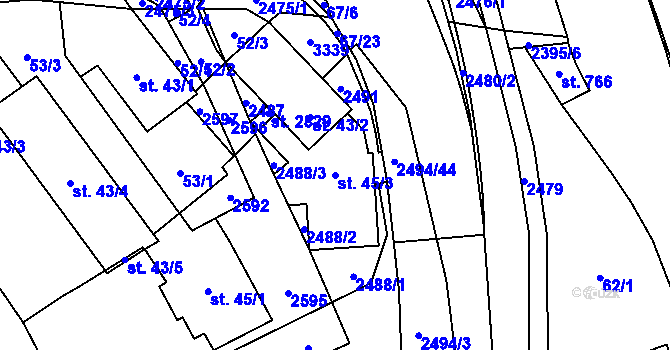 Parcela st. 45/3 v KÚ Litomyšl, Katastrální mapa