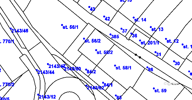 Parcela st. 58/2 v KÚ Litomyšl, Katastrální mapa