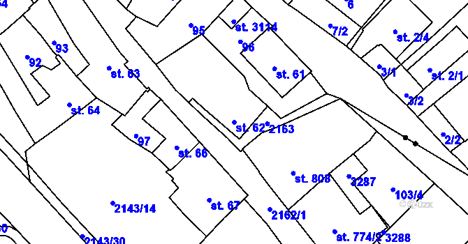 Parcela st. 62 v KÚ Litomyšl, Katastrální mapa