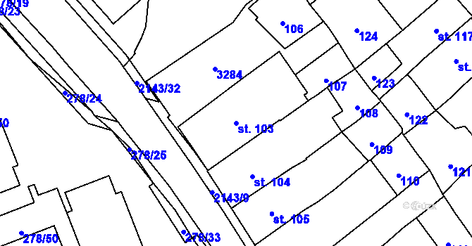 Parcela st. 103 v KÚ Litomyšl, Katastrální mapa