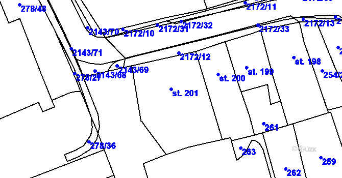 Parcela st. 201 v KÚ Litomyšl, Katastrální mapa