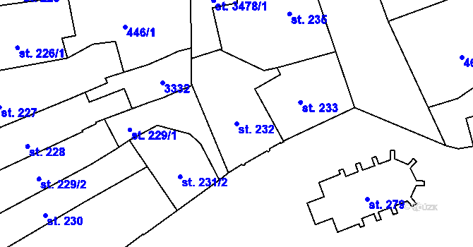 Parcela st. 232 v KÚ Litomyšl, Katastrální mapa