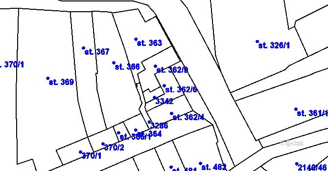 Parcela st. 362/6 v KÚ Litomyšl, Katastrální mapa