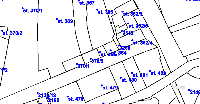 Parcela st. 365/1 v KÚ Litomyšl, Katastrální mapa