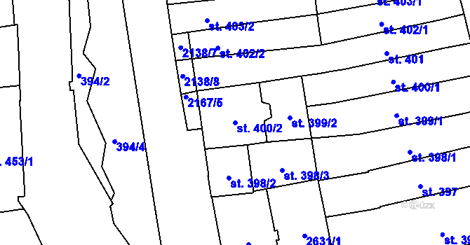 Parcela st. 400/2 v KÚ Litomyšl, Katastrální mapa