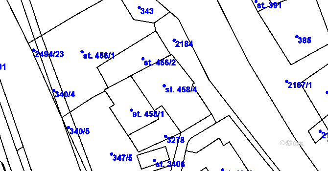 Parcela st. 458/4 v KÚ Litomyšl, Katastrální mapa