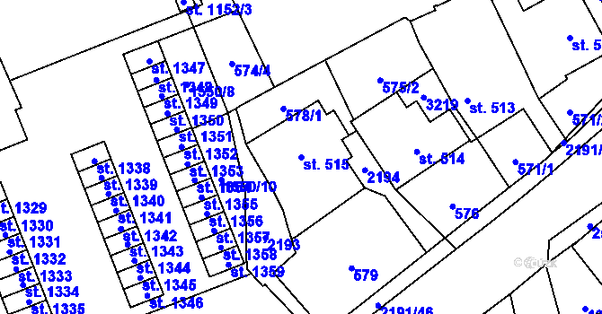 Parcela st. 515 v KÚ Litomyšl, Katastrální mapa