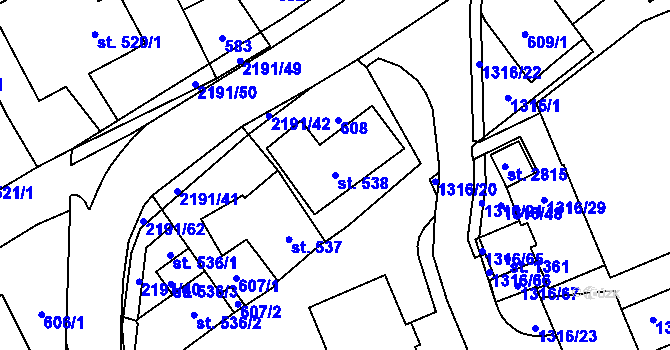 Parcela st. 538 v KÚ Litomyšl, Katastrální mapa
