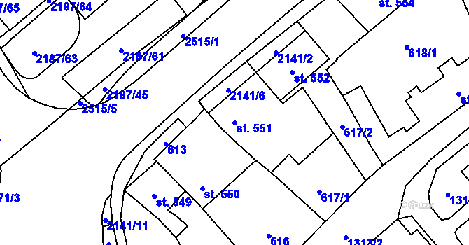 Parcela st. 551 v KÚ Litomyšl, Katastrální mapa