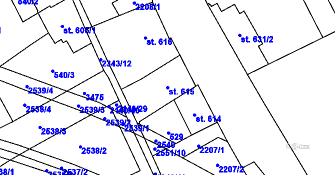Parcela st. 615 v KÚ Litomyšl, Katastrální mapa