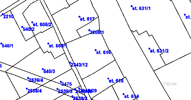 Parcela st. 616 v KÚ Litomyšl, Katastrální mapa