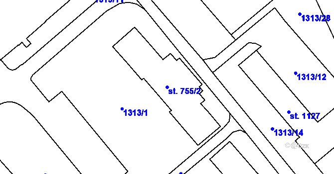 Parcela st. 755/2 v KÚ Litomyšl, Katastrální mapa