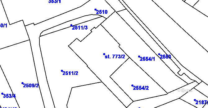 Parcela st. 773/2 v KÚ Litomyšl, Katastrální mapa