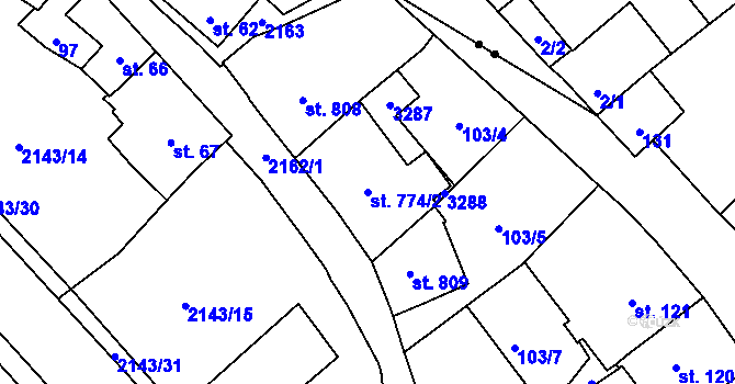 Parcela st. 774/2 v KÚ Litomyšl, Katastrální mapa